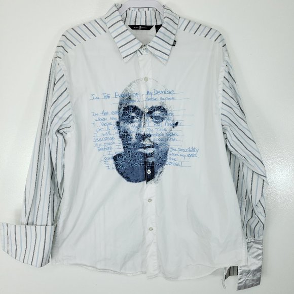 Tupac Hip Hop Button Up Dress Shirt French Cuff - Picture 2 of 7